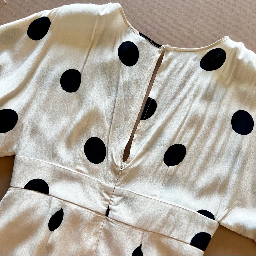 Ivory & Black Polka Dot V-Neck Dolman Sleeve Maxi Dress NWT - Picture 8 of 16